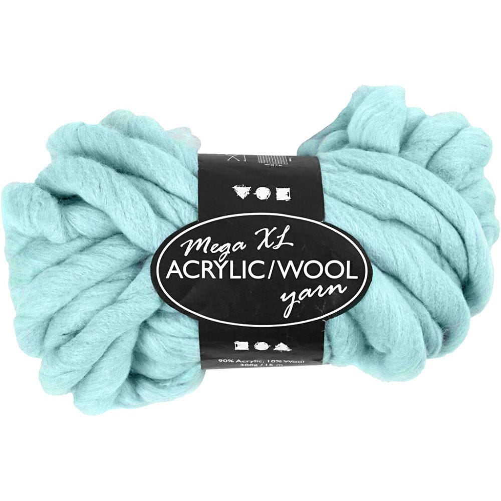 Pelote de laine acrylique épaisse, L: 15 m, dim. mega , turquoise, 300 gr/ 1 boule