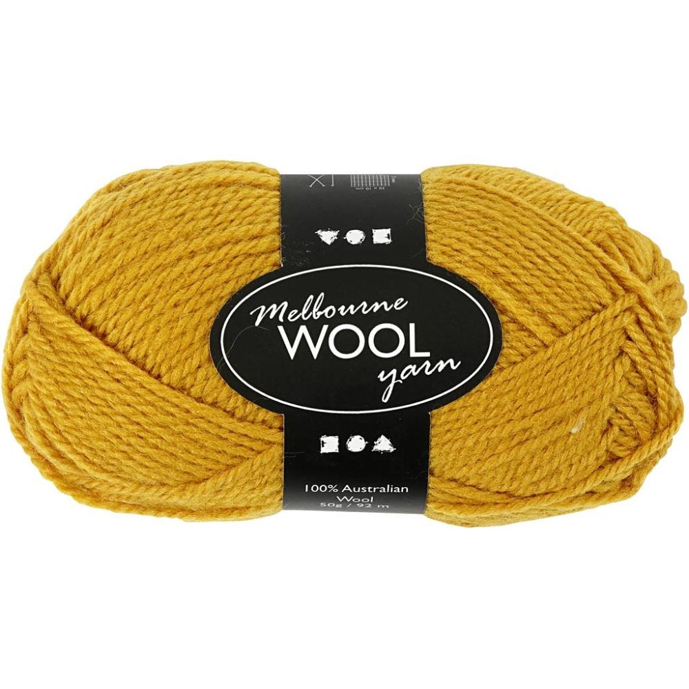 Pelote de laine Melbourne, L: 92 m, jaune foncé, 50 gr/ 1 boule