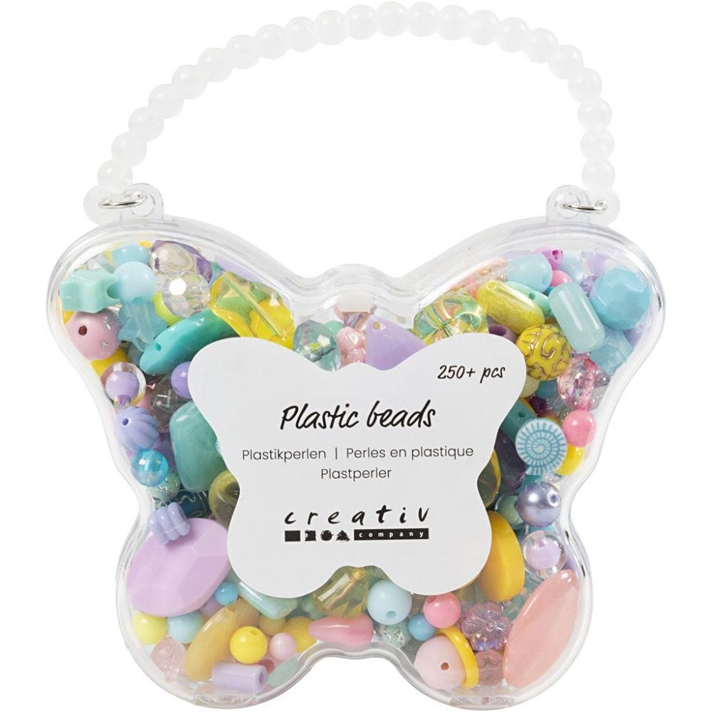 Perles en plastique, d 5-35mm , diamètre intérieur 1-8mm , ass. de couleurs, 300 ml/ 1 Pq., 193 gr