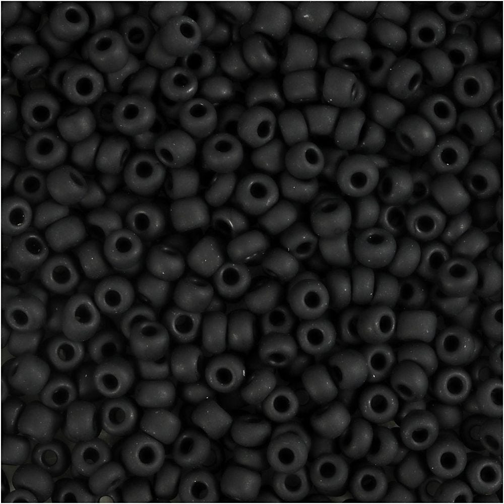 Rocailles, d 3 mm, dim. 8/0 , diamètre intérieur 0,6-1,0 mm, noir mat, 25 gr/ 1 Pq.