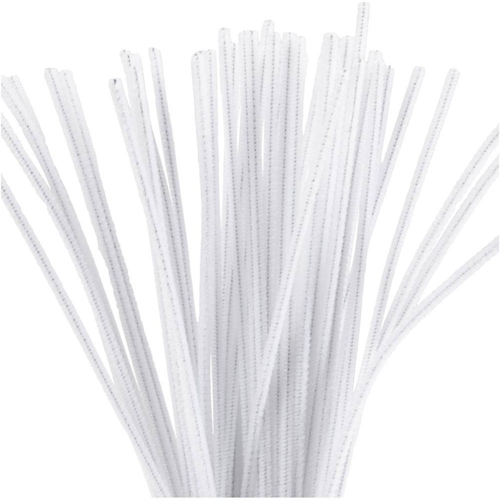 Fil chenille, L: 30 cm, ép. 4 mm, blanc, 50 pièce/ 1 Pq.