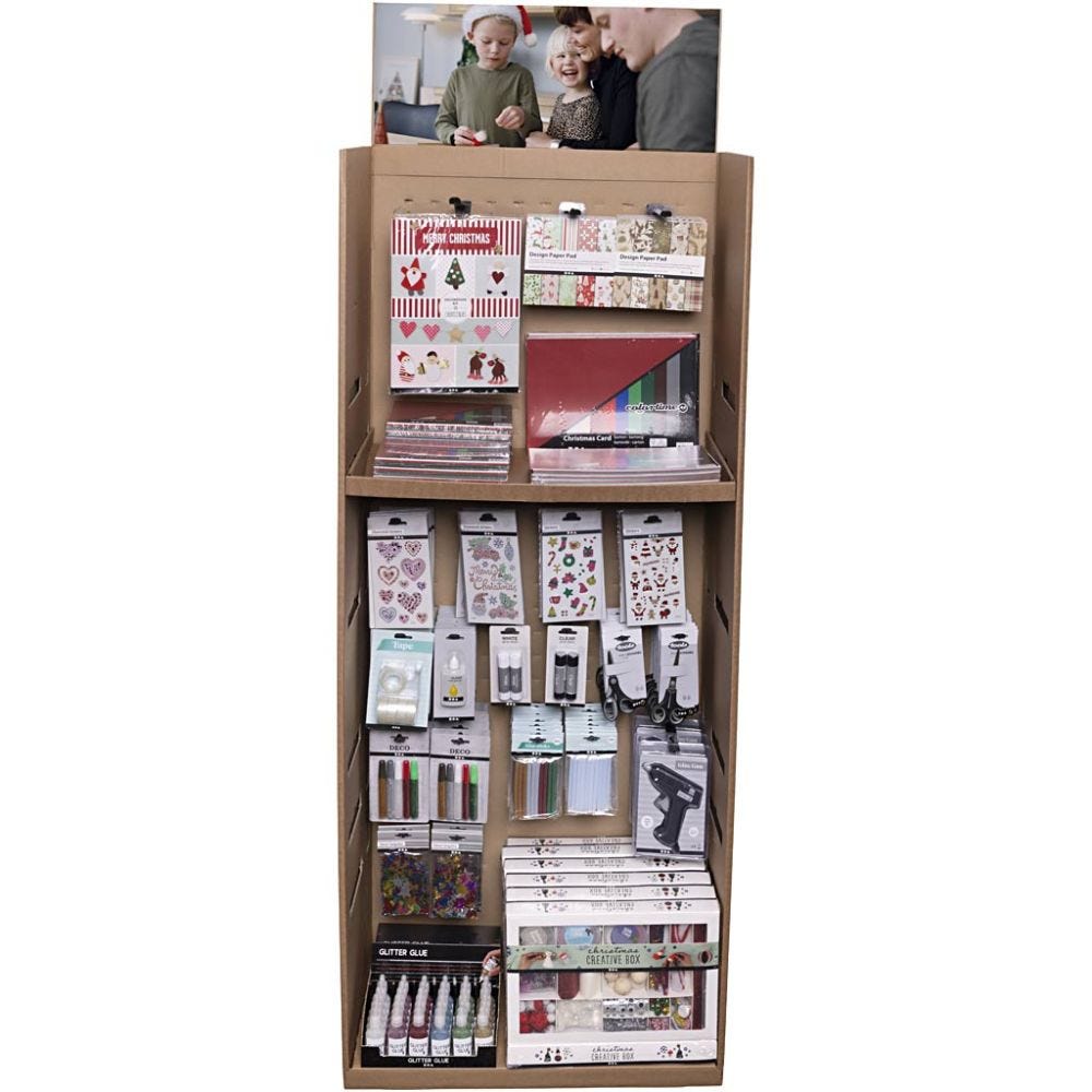 Présentoir de sol, Outils de base, cartes et mix pour loisirs créatifs, H: 1584 mm, P: 332 mm, L: 630 mm, 294 UV/ 1 Pq.