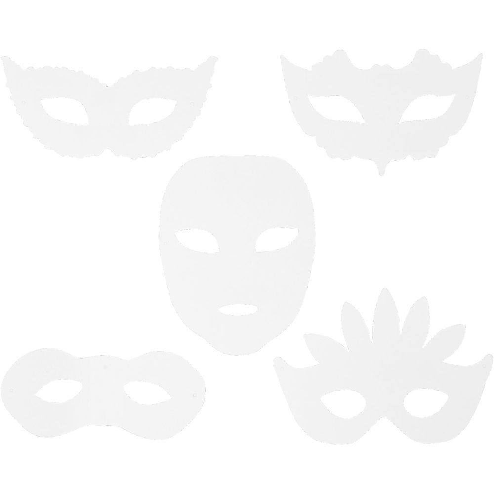 Masques de théâtre, H: 8,5-19 cm, L: 15-20,5 cm, 230 gr, blanc, 16 pièce/ 1 Pq.