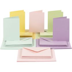 Cartes et enveloppes, dimension carte 10,5x15 cm, dimension enveloppes 11,5x16,5 cm, 110+220, couleurs pastel, 50 set/ 1 Pq.