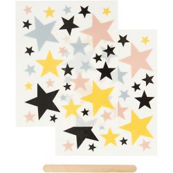 D&eacute;calcomanies, &eacute;toiles, feuille 12,2x15,3 cm, 2 flles/ 1 Pq.