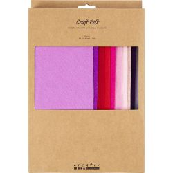 Feutrine synth&eacute;tique, A4, feuille 210x297 mm, &eacute;p. 2 mm, harmonie violet/rose, 10 flles/ 1 Pq.