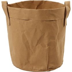 Sac de rangement en papier imitation cuir, H : 20 cm, d 19,5 cm, 350 gr, brun clair, 1 pi&egrave;ce