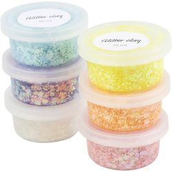 Glitter Clay, couleurs pastel, 6x20 gr/ 1 Pq.